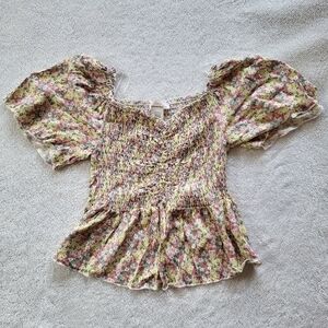 Urban Romantics Women's Size Small Pheasant Boho Floral Top with Short Sleeves